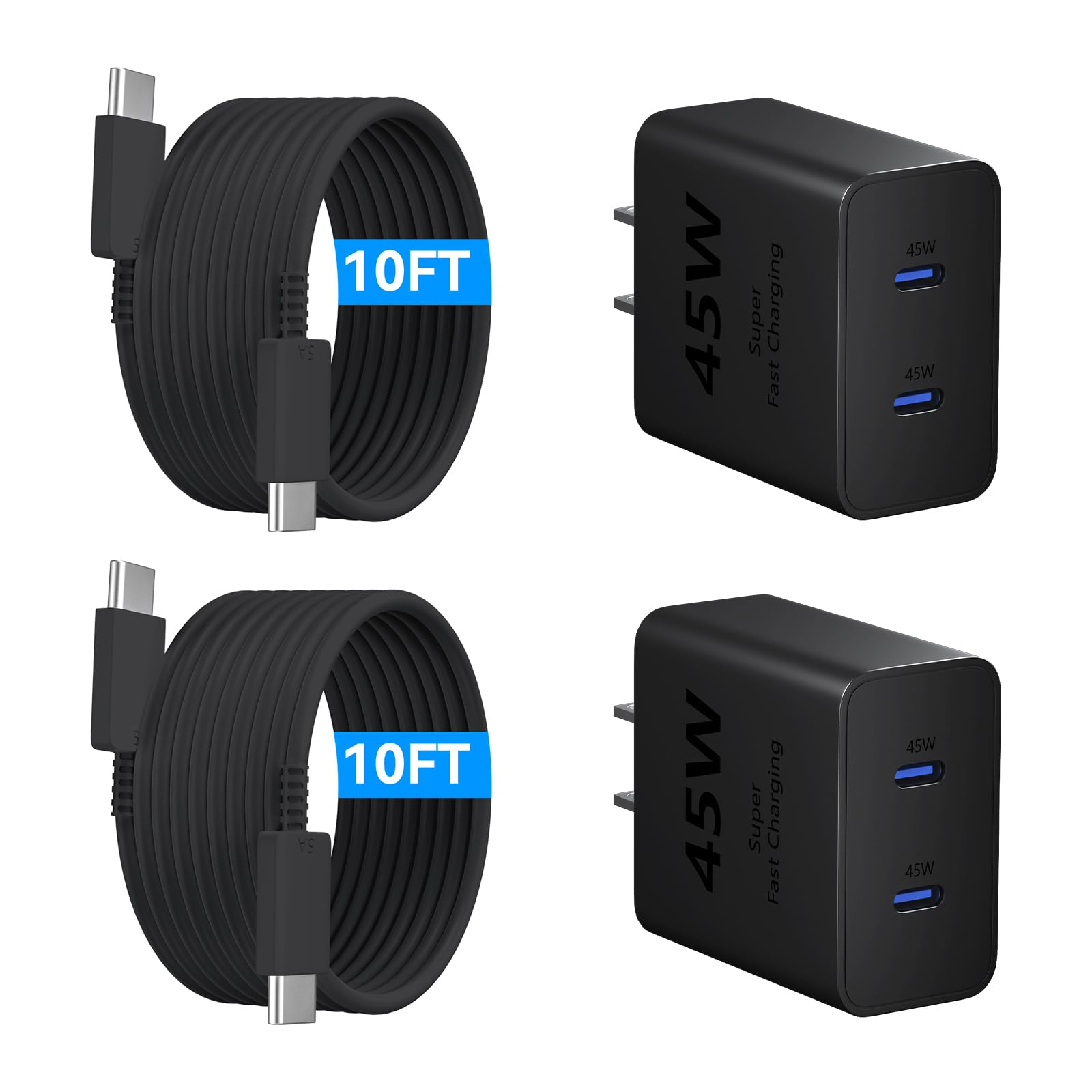 Phone 17 Charger Fast Charging, 45W Dual USB C Charger Block, USB C Wall Chargers with 10FT Long USBC Charging Cable Cord for Ph