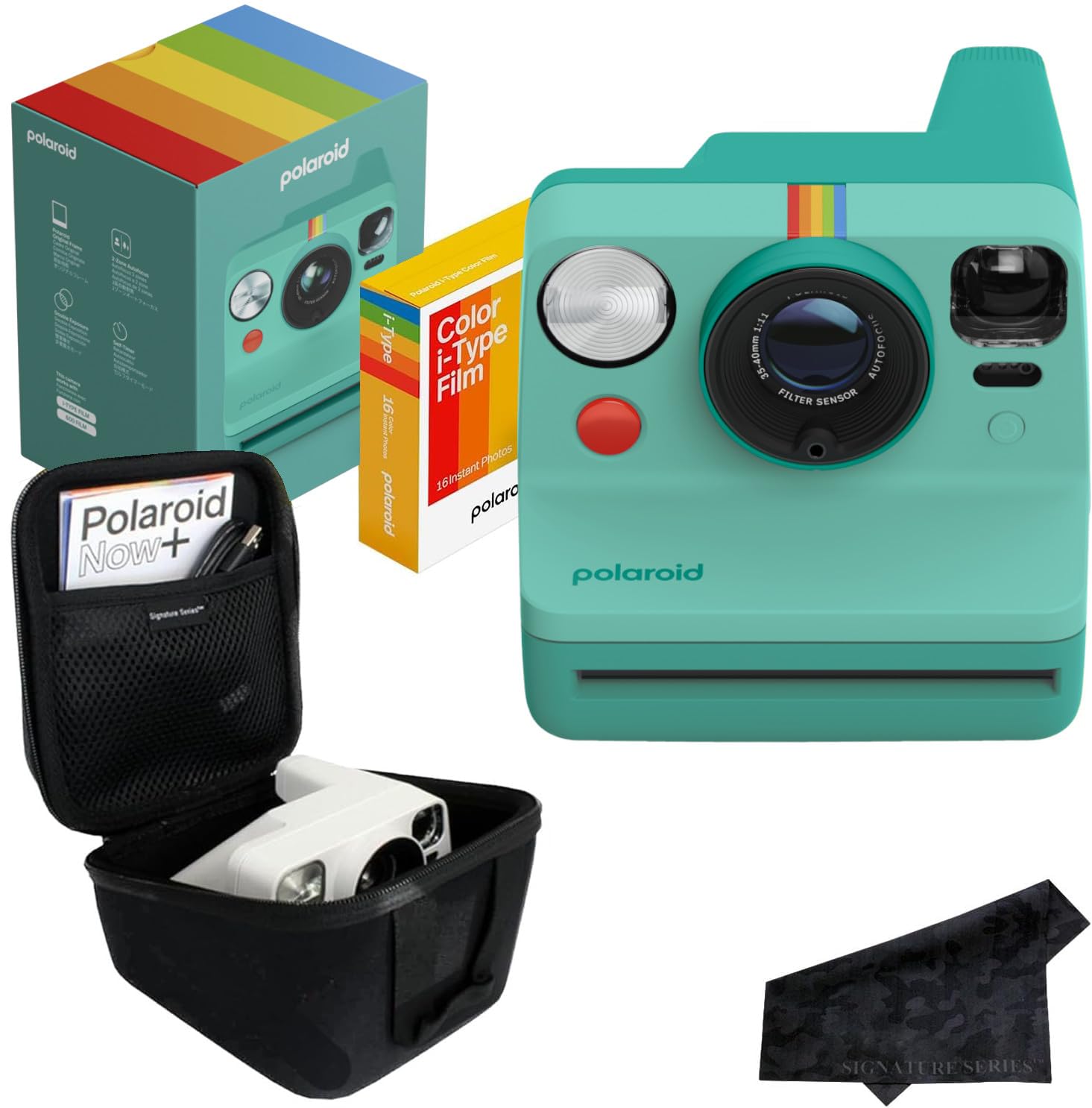 Polaroid Originals Now I-Type Instant Camera with 16 Color Film Photos and Signature Series Case (Gen 3 + Case Bundle, Teal)
