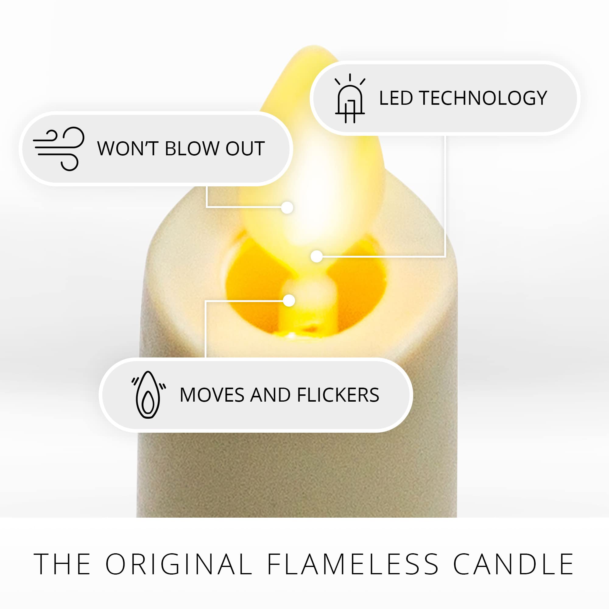Luminara Set Of 2 Moving Flame Led Taper (1X9.75), Flameless Candle, Melted Edge, Smooth Wax, Unscented (White)