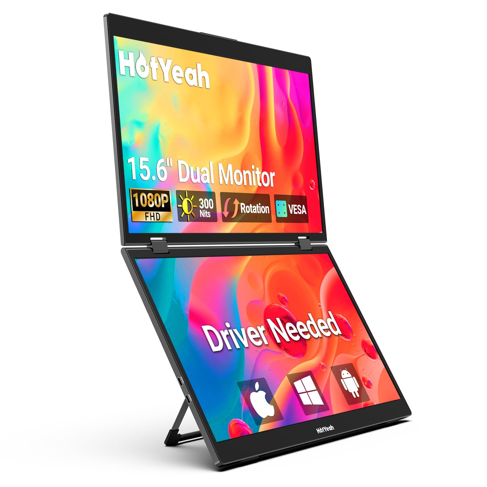 Hotyeah Triple Laptop Screen Extender, 15.6'' Dual Stacked Monitor (Wins/Mac/Android),1080P Fhd Folding Portable Travel Extended