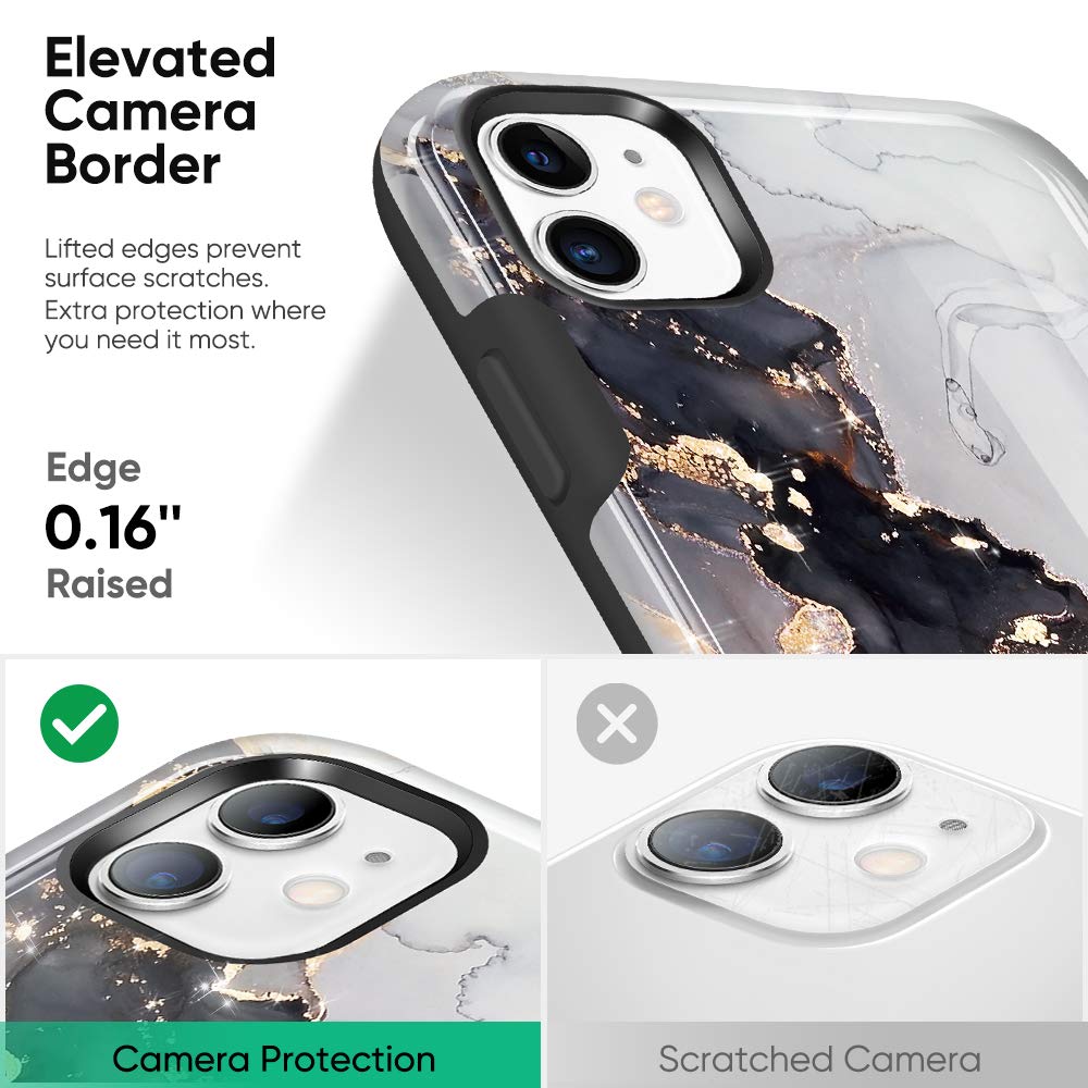 Dutyway Marble Case For Iphone 11, Gold Sparkle Glitter Slim Fit Hard Pc Full Body Shockproof Rugged Bumper Protective Cover Com