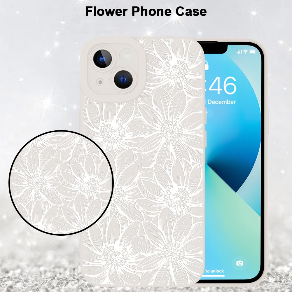 Mzelq For Iphone 13 Case, Silicone Floral Flowers Sunflowers Cute Pattern, Camera Protection Soft Slim Phone Case For Iphone 13