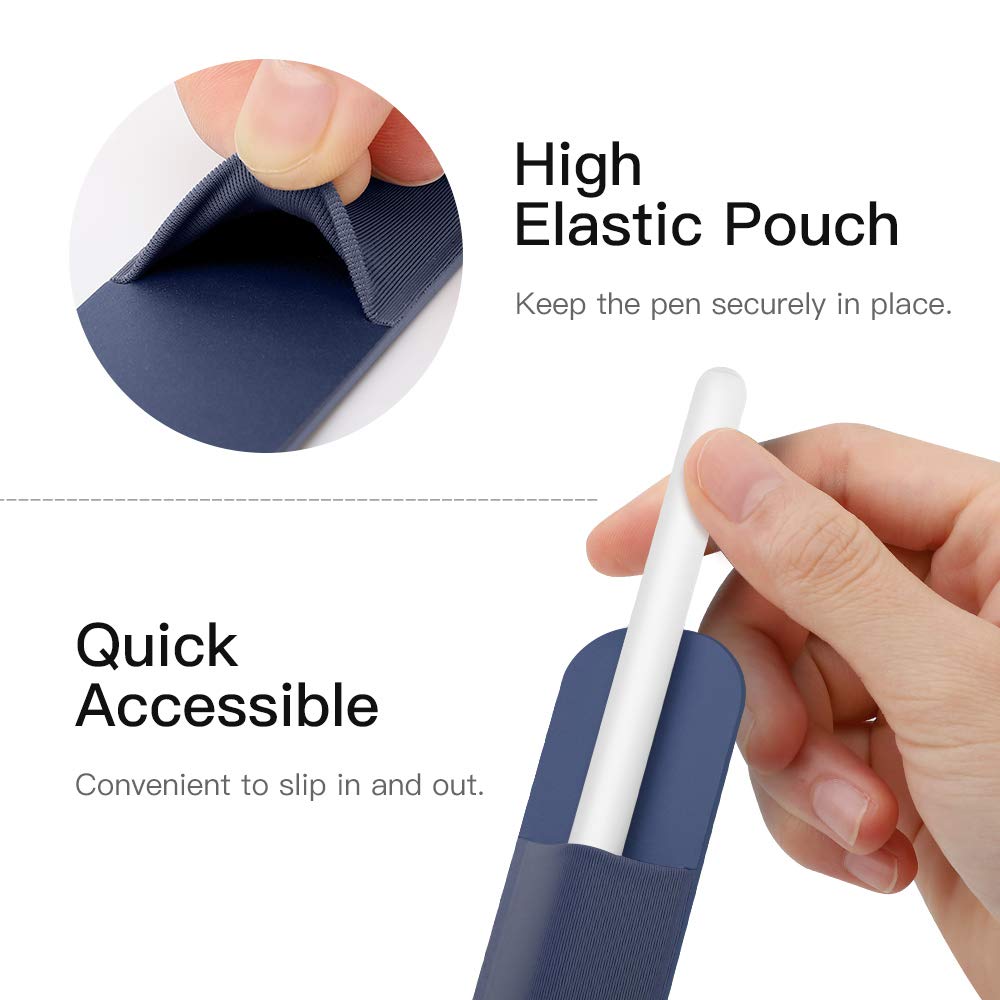 MoKo Pencil Holder Sticker Fit Apple Pencil Pro, Apple Pencil (USB C), Apple Pencil 1st/2nd Generation, Elastic Pencil Pocket Pouch Adhesive Sleeve Attached to iPad Case for Stylus Pens,Indigo
