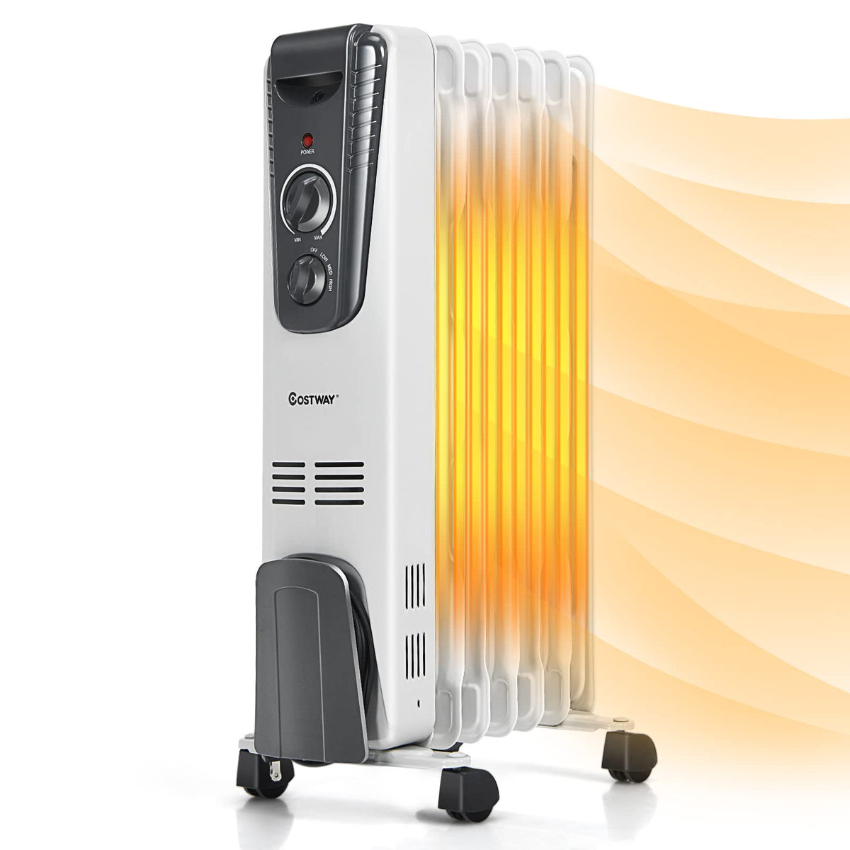 Costway Oil Filled Radiator Heater, 1500W Portable Space Heater With Adjustable Thermostat, 3 Heat Settings, Overheat And Tip Ov