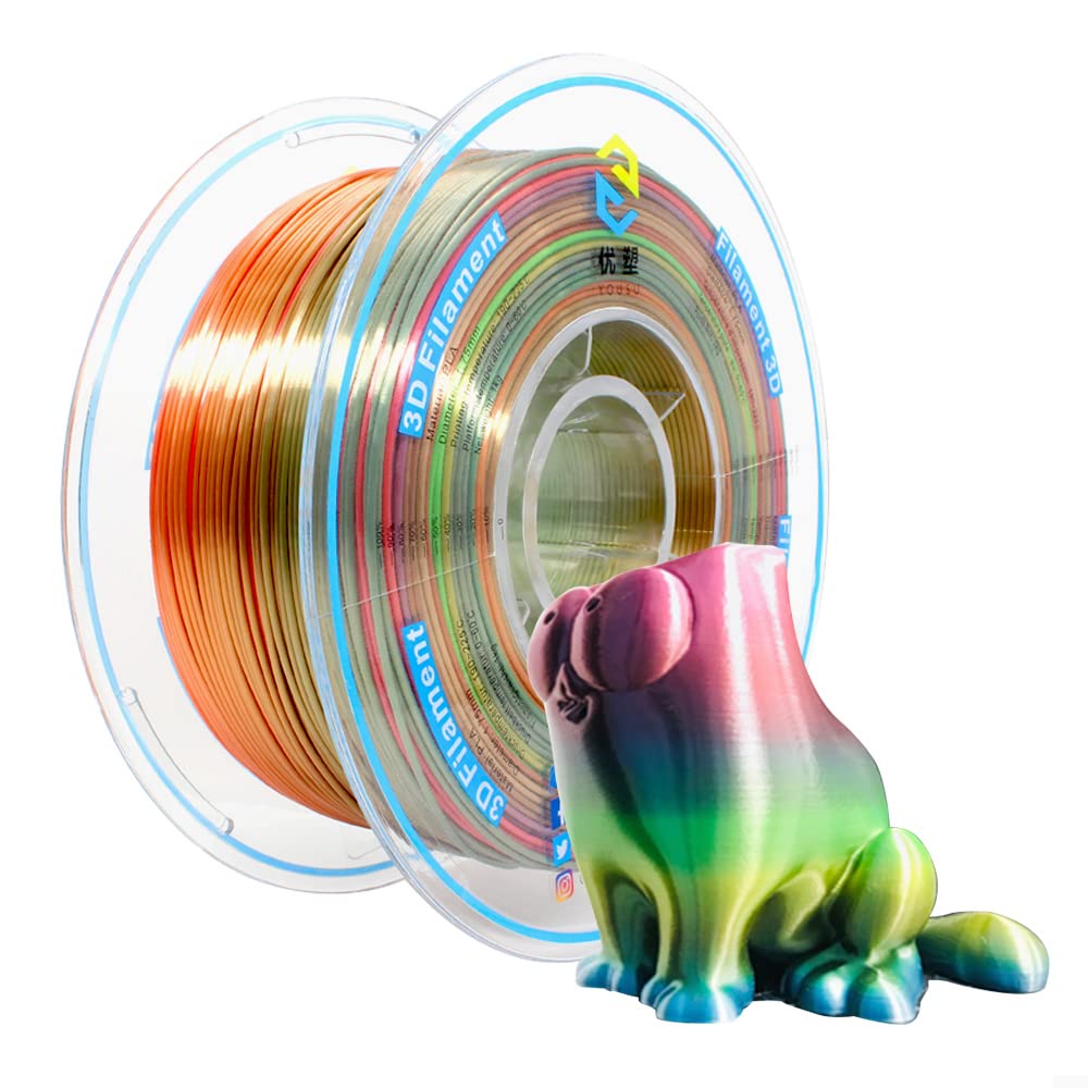 Yousu Rainbow Pla Filament 1.75Mm Silk Pla Filament Multicolor 3D Printer Filament 1Kg Strong Bonding And Overhang Performance,