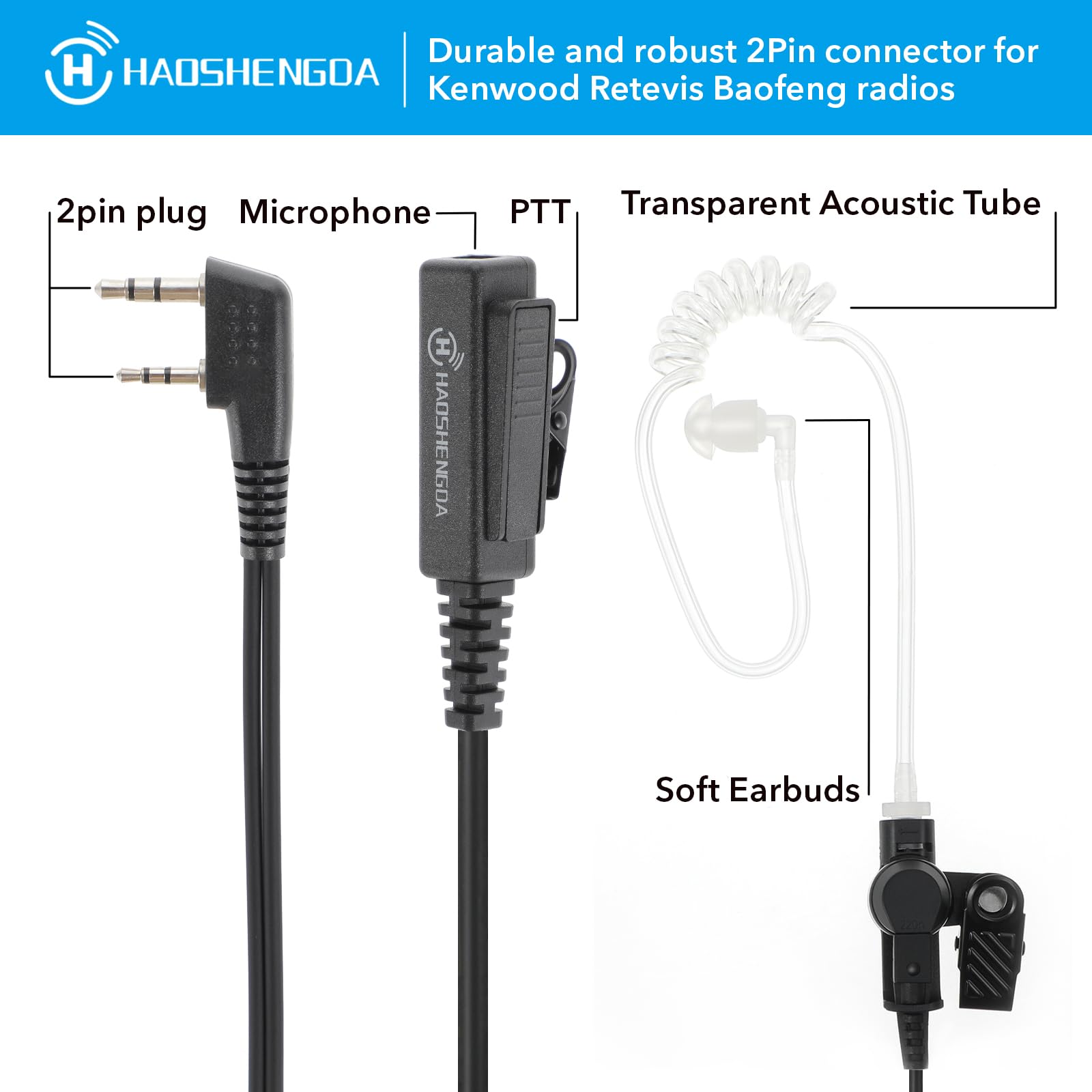 Walkie Talkie Earpiece With Mic/Ptt Acoustic Tube Headset For Kenwood Baofeng Samcom Btech Retevis Walkie Talkies Radios And Bf