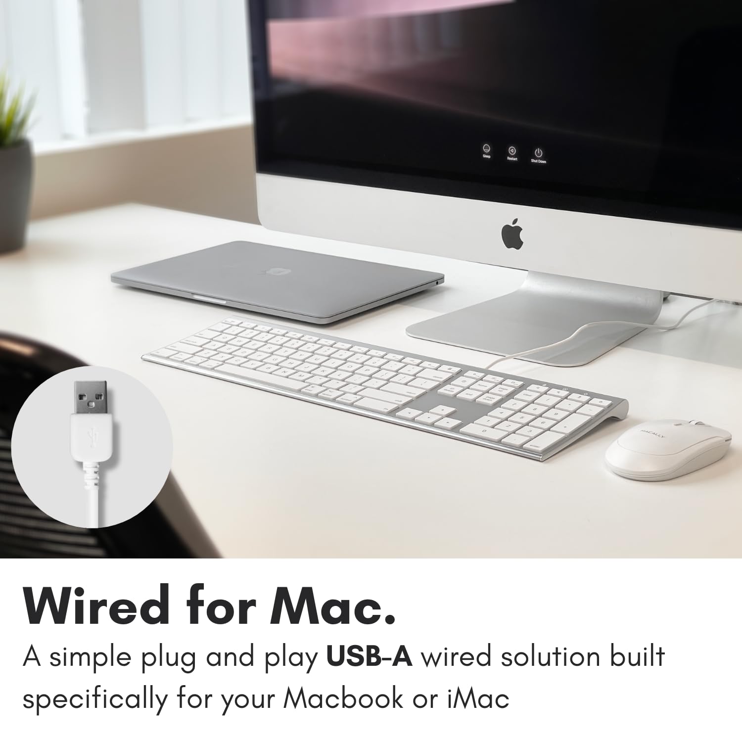 Macally Ultra Slim Usb Wired Computer Keyboard - Compatible Apple Keyboard Or Windows - Full Size Keyboard With 20 Mac Keyboard