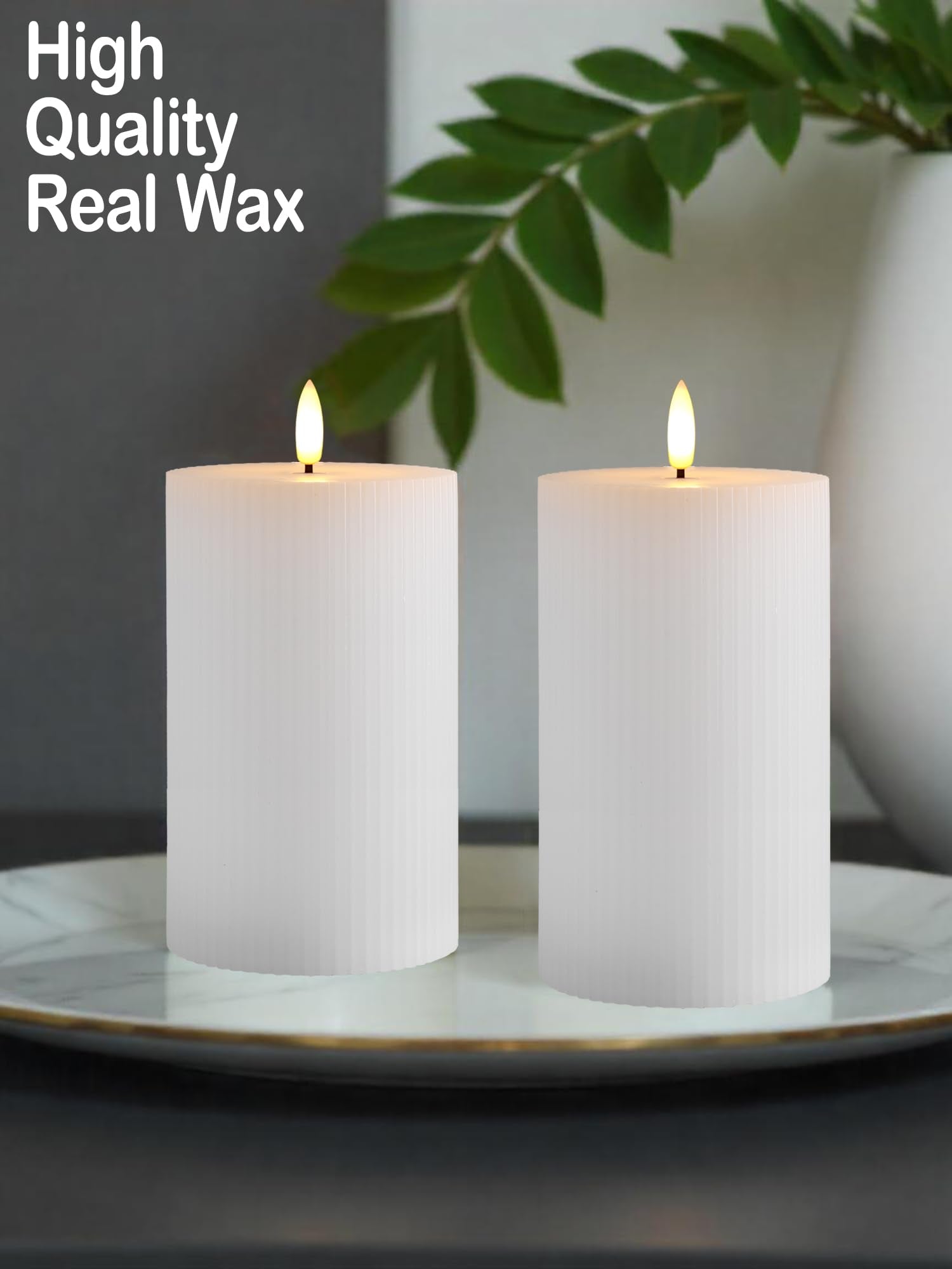 Gmnee 3''X5'' White Flameless Led Candles   Remote Control & Timer, Set Of 3 Large Real Wax Pillar Flickering Battery Candles Fo
