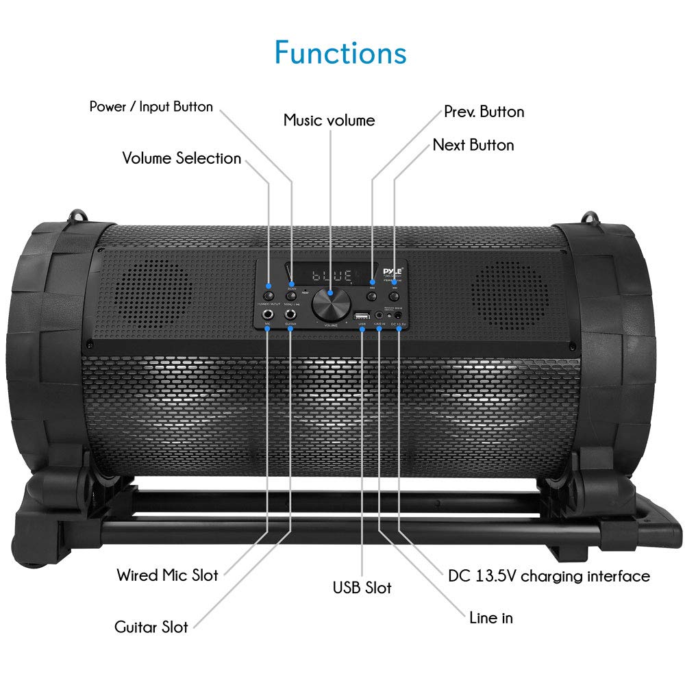 Pyle Portable Bluetooth Boombox Stereo System - 600 W Digital Outdoor Wireless Loud Speaker W/Led Lights, Fm Radio, Mp3 Player,