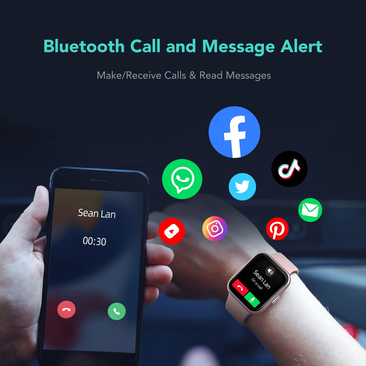 Skg Smart Watch For Men Women Android Iphone, With Alexa Built In & Bluetooth Call(Answer/Make Call) 1.69'' Fitness Tracker With