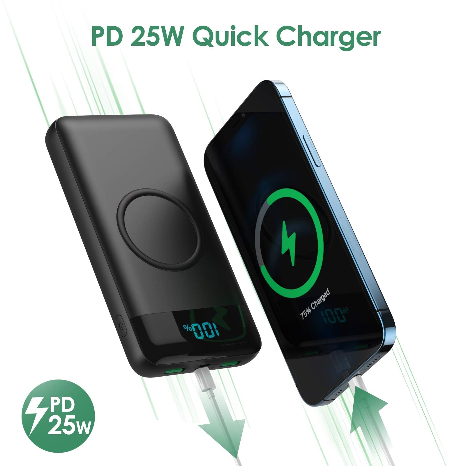 Wireless Portable Charger 30,800Mah 15W Wireless Charging 25W Pd Qc4.0 Fast Charging Smart Led Display Usb C Power Bank, 4 Outpu