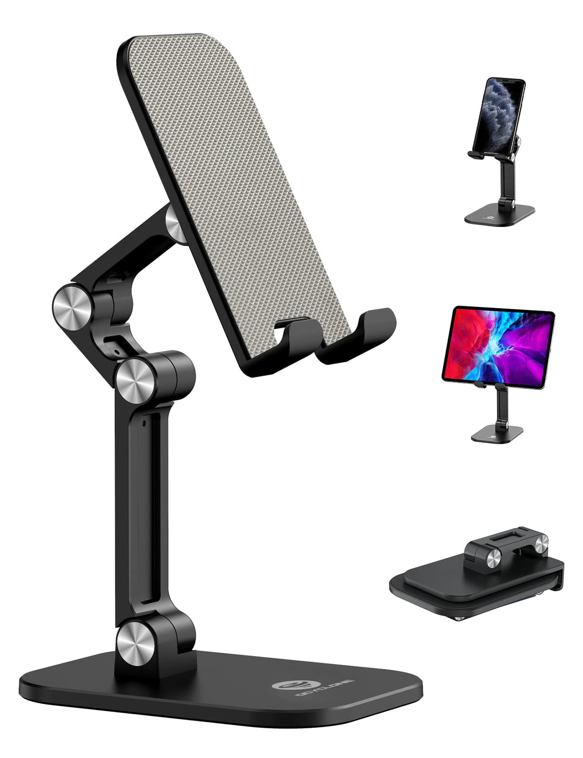 OCYCLONE Phone Stand, Adjustable Height and Angle Foldable Cell Phone Stand Holder for Desk, Taller iPhone Stand Compatible with 4.7'-13' Smartphones iPad Tablet, Black