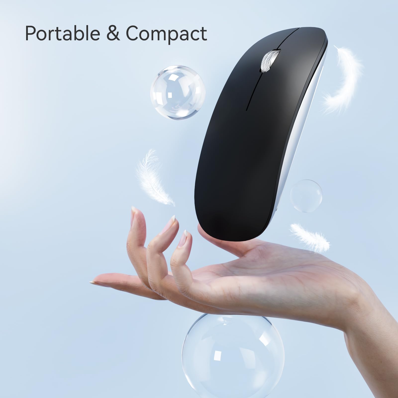 Tenmos M18 Bluetooth Mouse, Usb C Rechargeable Wireless Mouse, Triple Mode (Dual Bluetooth+Usb) Computer Silent Mice Portable With Usb Receiver Type C Adapter For Laptop/Macbook/Ipad/Pc   Matte Black