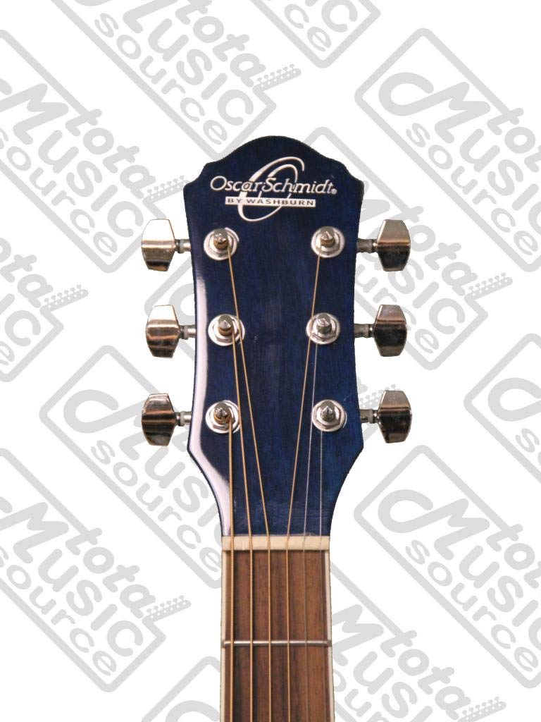 Oscar Schmidt Auditorium Florentine A/E Guitar with Onboard Tuner, Trans Blue, Model OACEFTBL