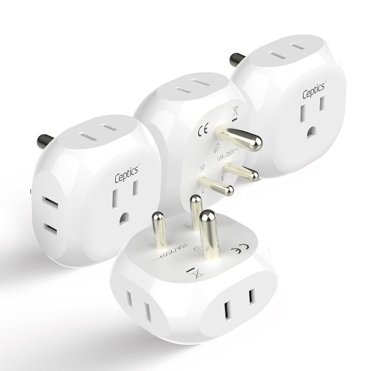 Ceptics India, Pakistan Travel Adapter   4 Input   Ultra Compact   Light Weight   Usa To Any Type D Countries Such As Bangladesh, Maldives And More   4 Pack (Pt 10 4Pk)