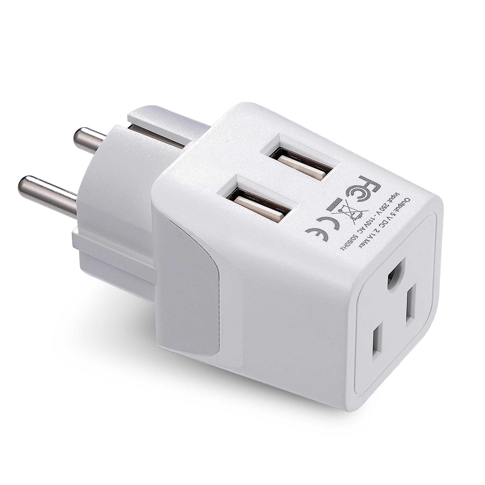 Ceptics Schuko, Germany, France, Spain Travel Adapter Plug With Dual Usb   Usa Input Type E/F   Ultra Compact Perfect For Cell P