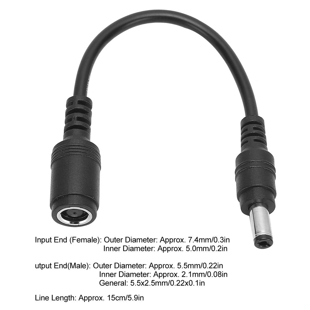 Ashata 2Pcs 7.4X5.0Mm Female To 5.5X2.5Mm Male Dc Power Extension Cable For Hp Laptop, Fast Transfer, Black