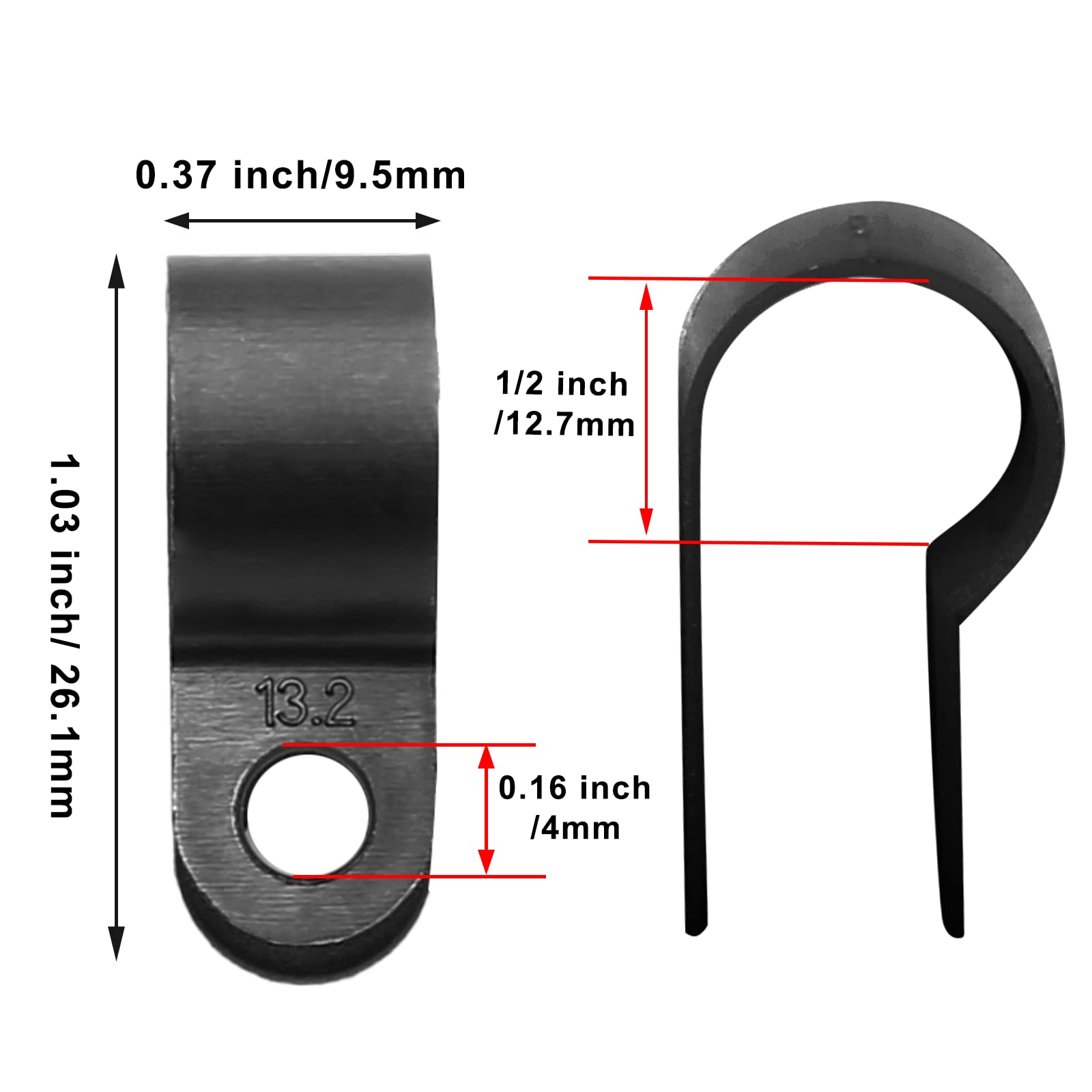 Suiwotin 120Pcs 1/2 Inch R Type Cable Clamps, Nylon Wire Cable Clips With M4 Screws, Screw Mounting Cord Fastener Clips, Wire Co