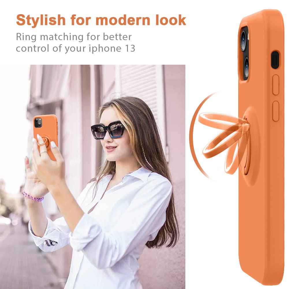 Mocca Compatible With Iphone 13 Case 6.1 Inch With Ring Kickstand | Liquid Silicone | Microfiber Liner | Anti Scratch Full Body