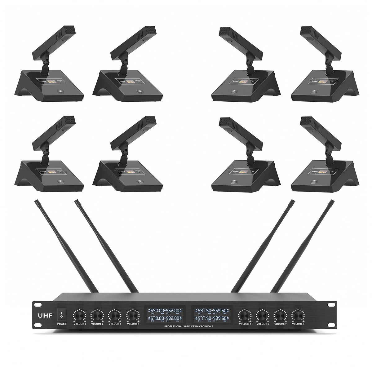 Xtuga Yt8 Uhf 8 Channels Desktop Gooseneck Microphone System Conference Mics Super Low Background Noise For Large Conferences, P