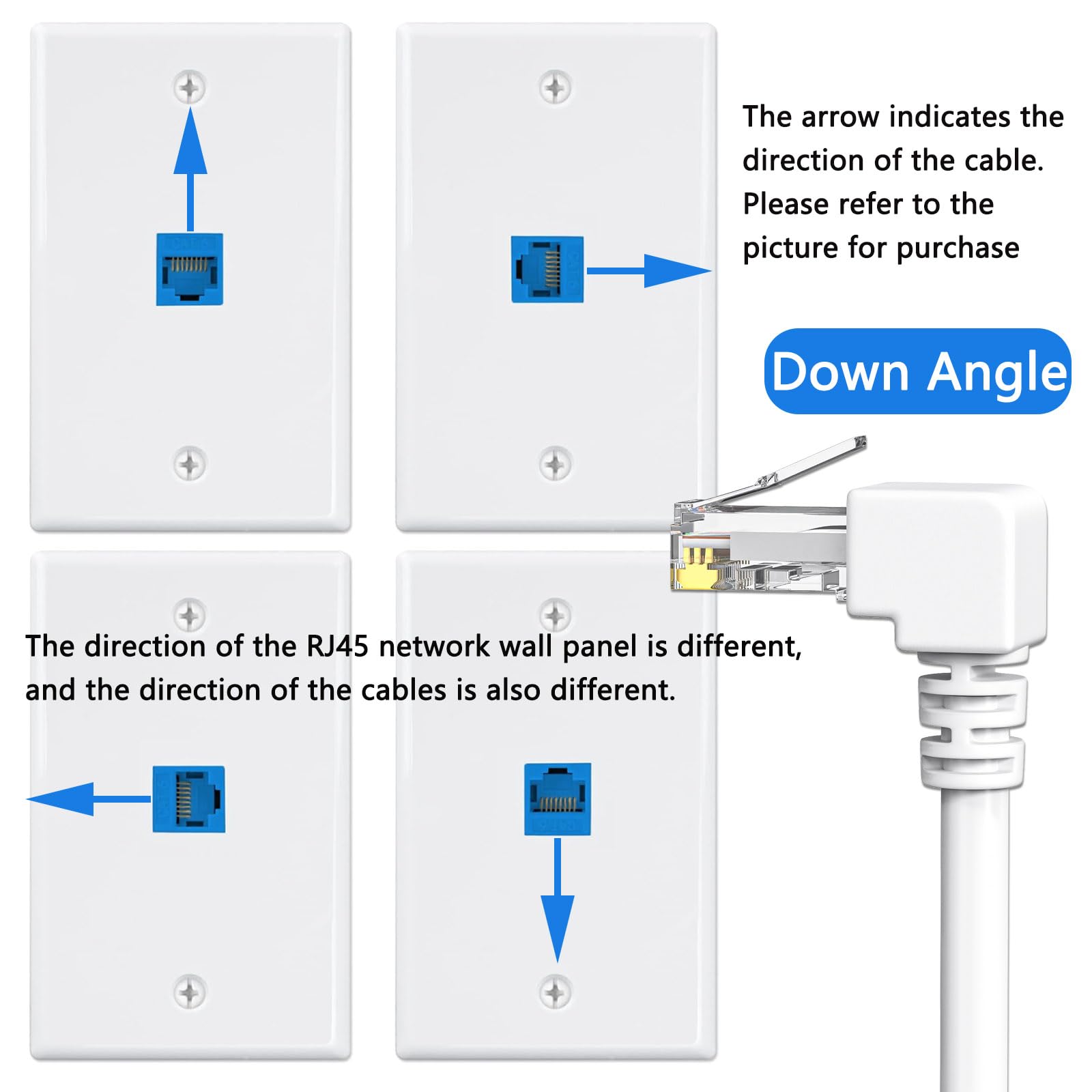 Juxinice 2Pack 90 Degree Cat6 Ethernet Cable White 6Ft Down Angle, Cat 6 Right Angle Ethernet Patch Cable Gigabit Rj45 Network Cable,Bandwidth Up To 250Mhz 1Gbps