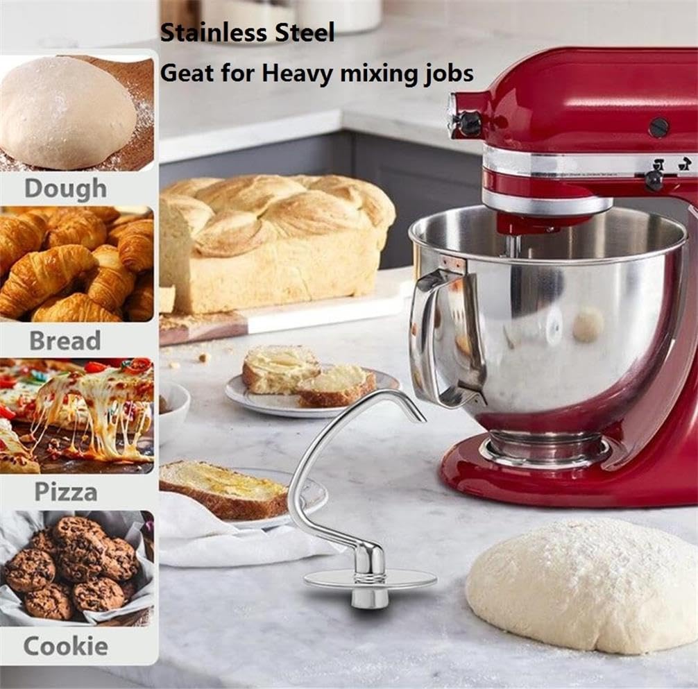 Favorkit Dough Hook With Shield For Kitchenaid Tilt Head And 4.5 5.0 Quart Mixers, Polished Stainless Steel Dishwasher Safe Knea