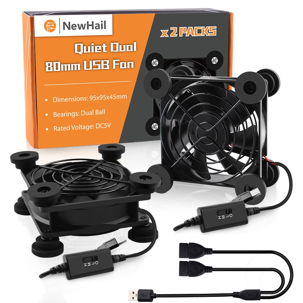 Newhail 2Pack Quiet 80Mm Usb Fan Dual Ball Bearings, Usb Fan 5V, With L/M/H 3 Degree Speed Controller High Airflow Cooling Fan For Router Modem Receiver Dvr Playstation Xbox Tv Box