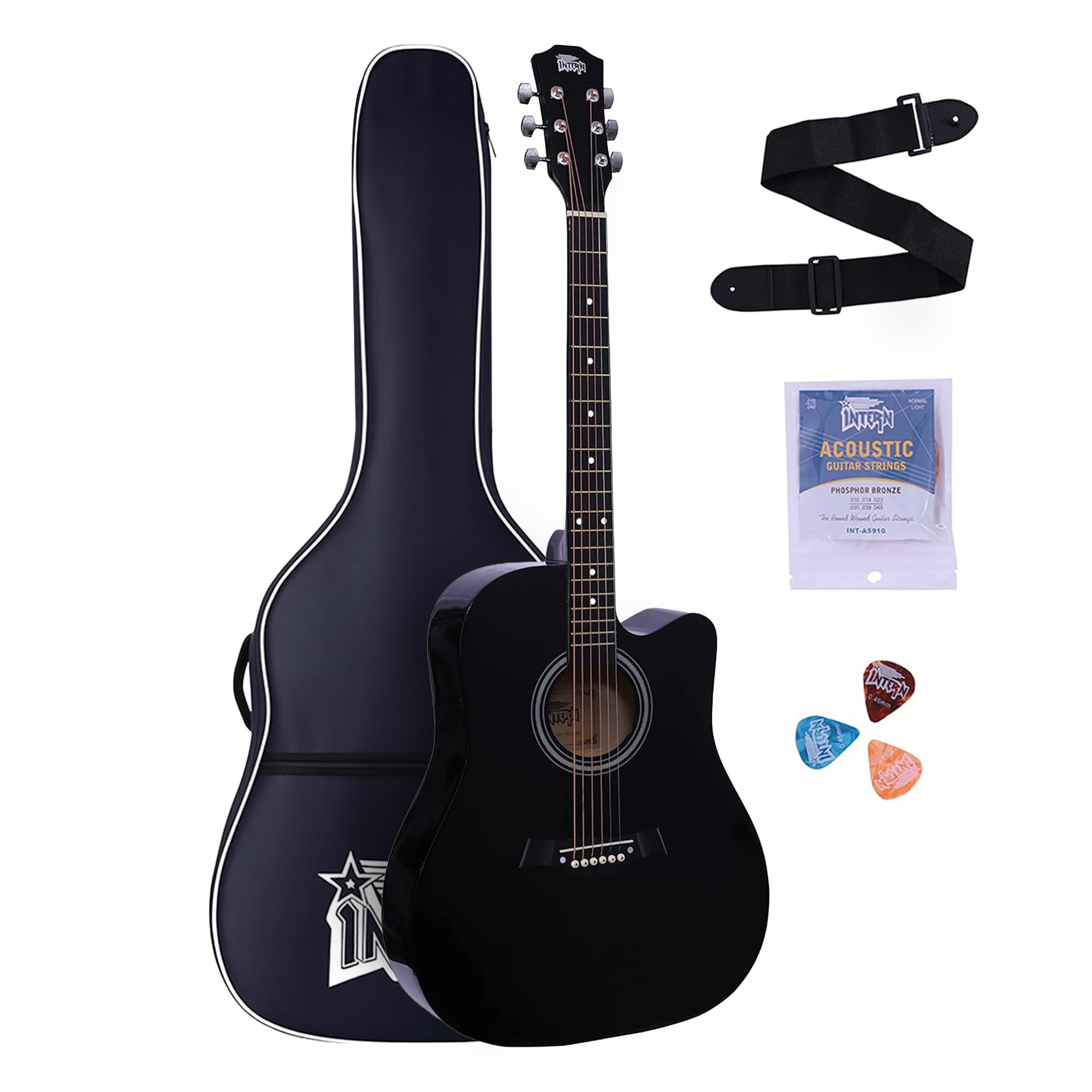 Intern IntP41CBk 41Inch Acoustic Guitar For Beginners & Professionals | 6String RightHanded Guitar With Truss Rod, Gig Bag,