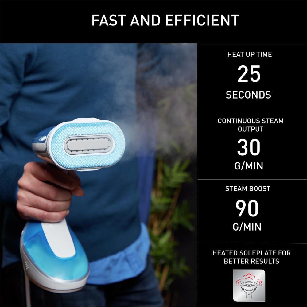 Rowenta Pure Tex 4 In 1 Handheld Steamer For Clothes, 1700W, Xl 6.8 Ounce Water Tank, 25 Second Heat Up, Powerful Steam, Reversi