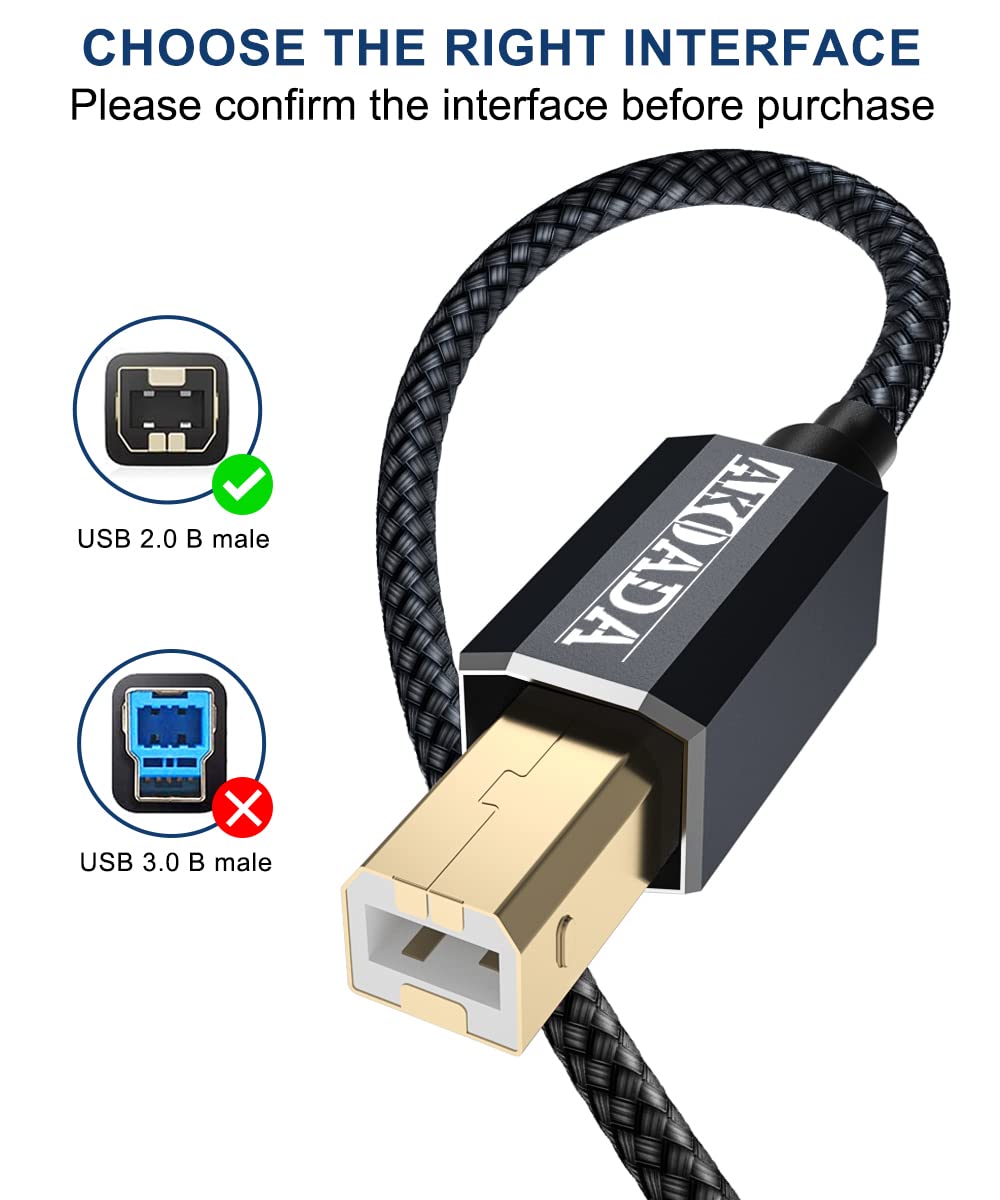 Akoada Usb 2.0 Printer Cable 20 Ft, Usb Type A Male To B Male Printer Scanner Cord High Speed Compatible With Hp, Canon, Dell, E