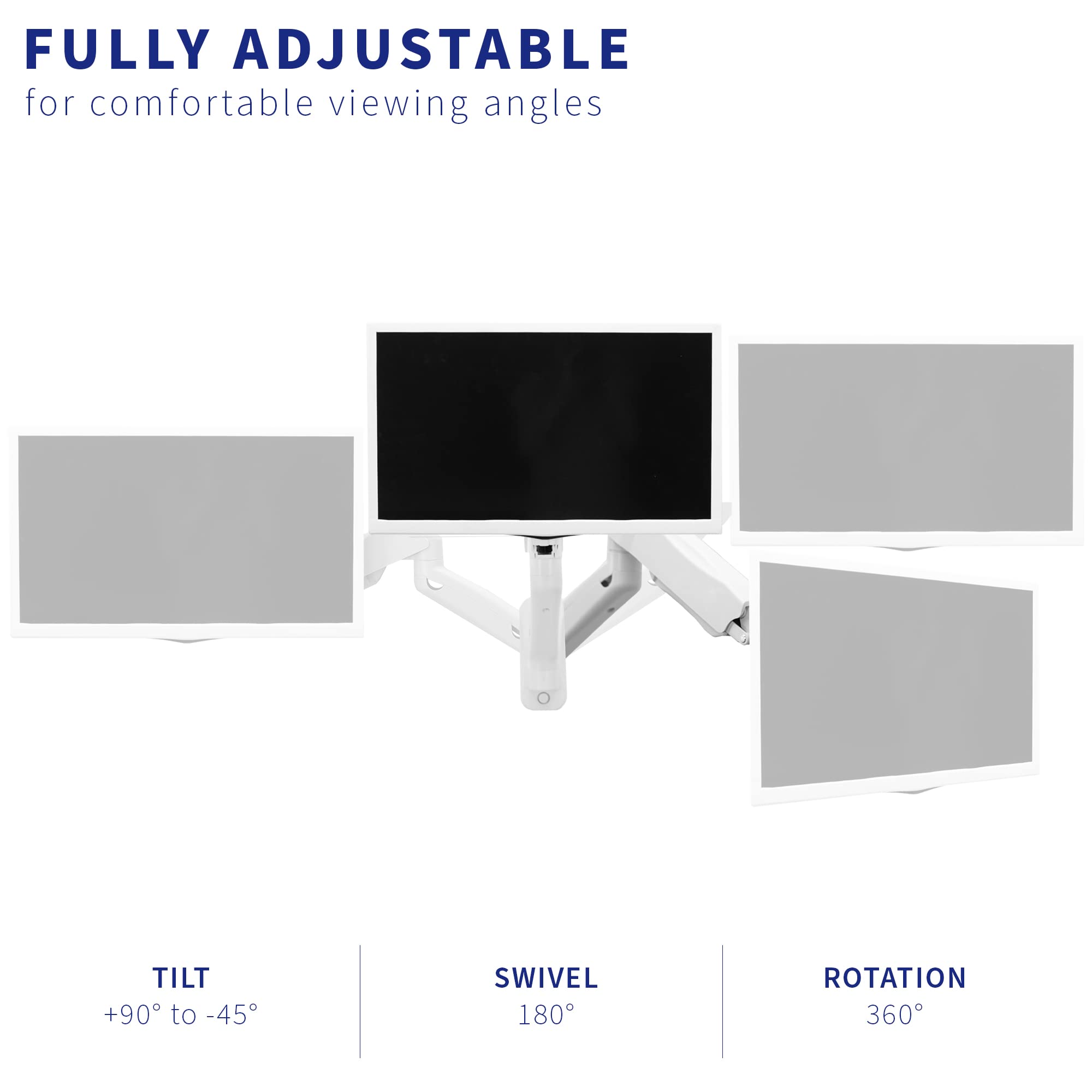 VIVO Single Monitor Counterbalance Wall Mount for 32 inch Screens up to 19.8 lbs, Full Motion, Max VESA 100x100, White, MOUNT V001GW