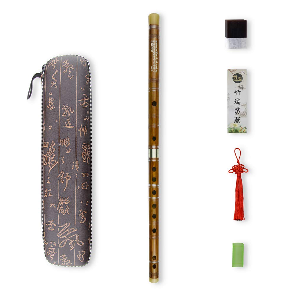 C Key Dizi Bitter Bamboo Flute for Beginners with Free Membrane & Glue & Protector Set Traditional Chinese Instrument(Key of C/B