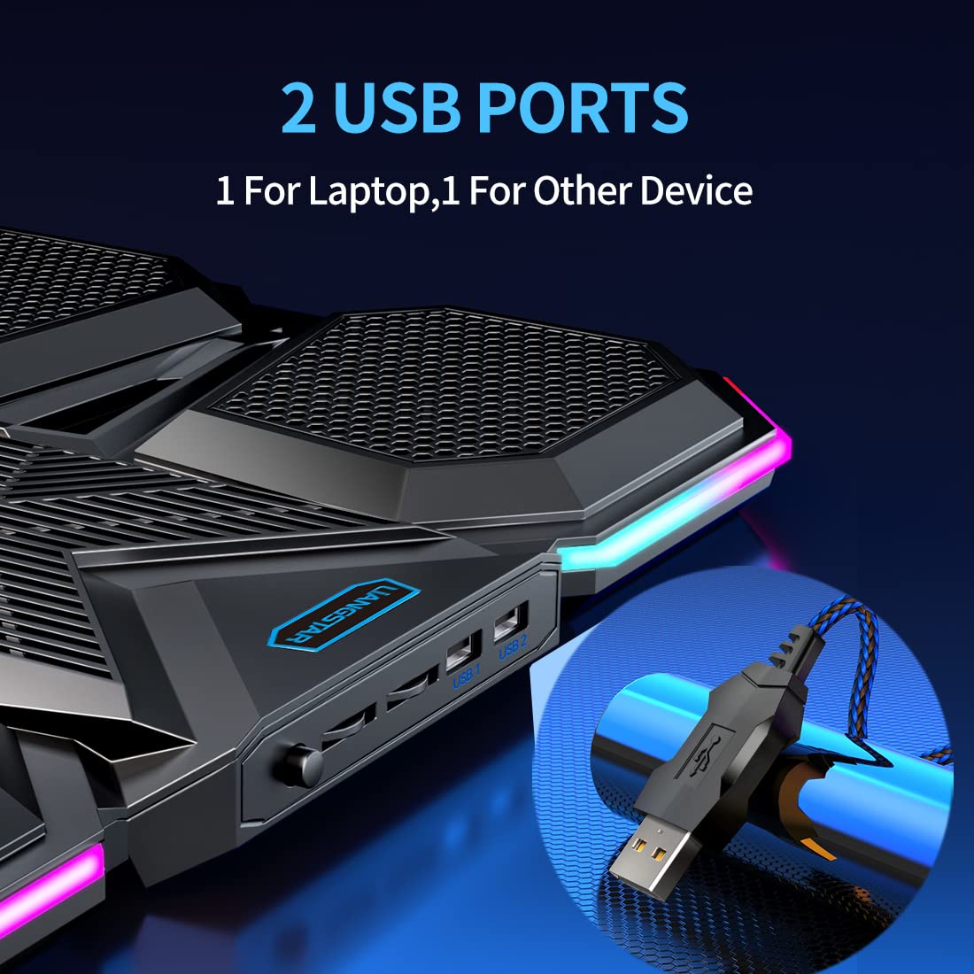 Liangstar Laptop Cooling Pad Gaming Laptop Cooler, Laptop Fan Cooling Stand With 6 Quiet Fans For 15.6 17.3 Inch, 7 Height Adjus