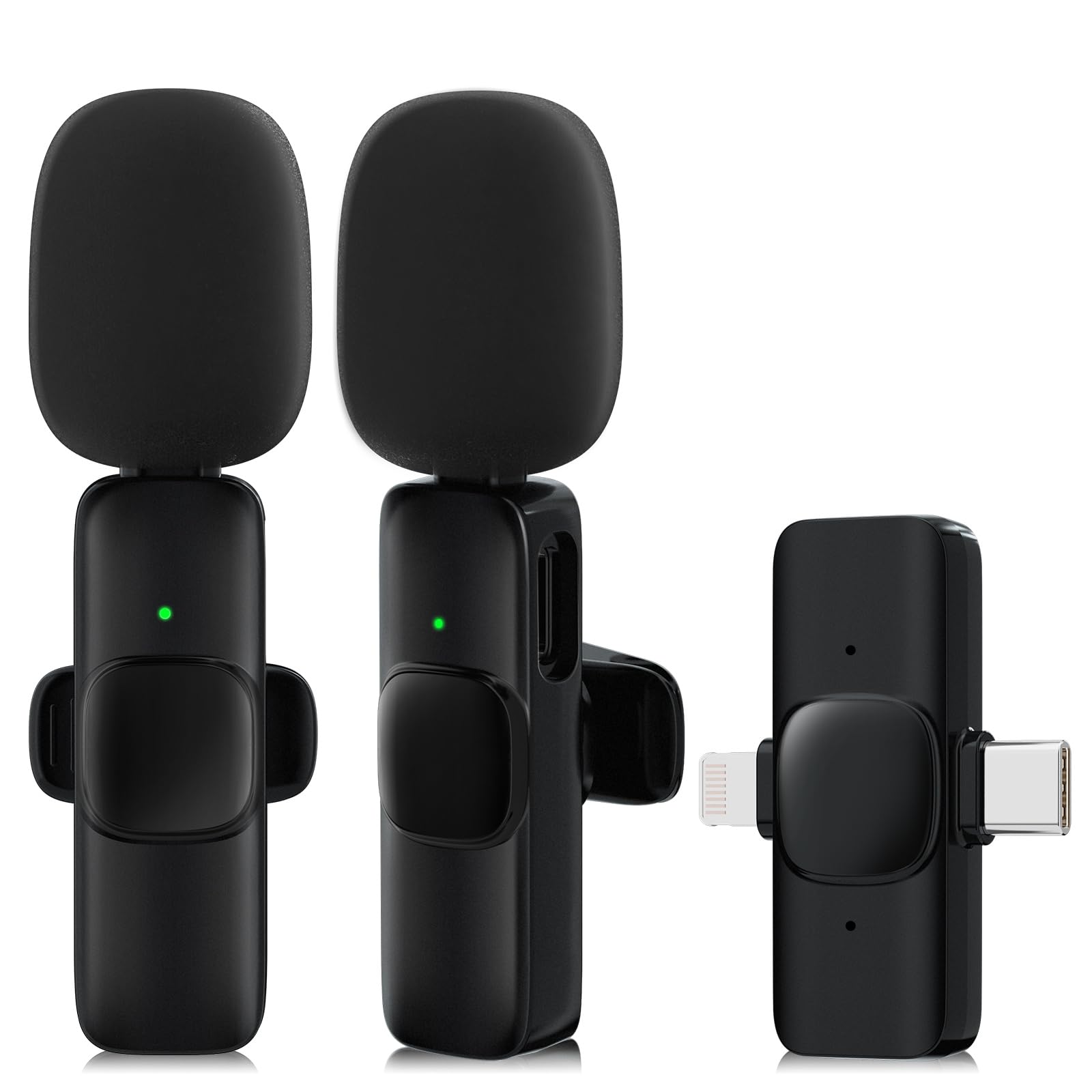 JUDKIOM 2 Pack Wireless Lavalier Microphone for iPhone,Android, USB C, Clip-on Mics, Bluetooth Lapel Mic for Video Recording Int