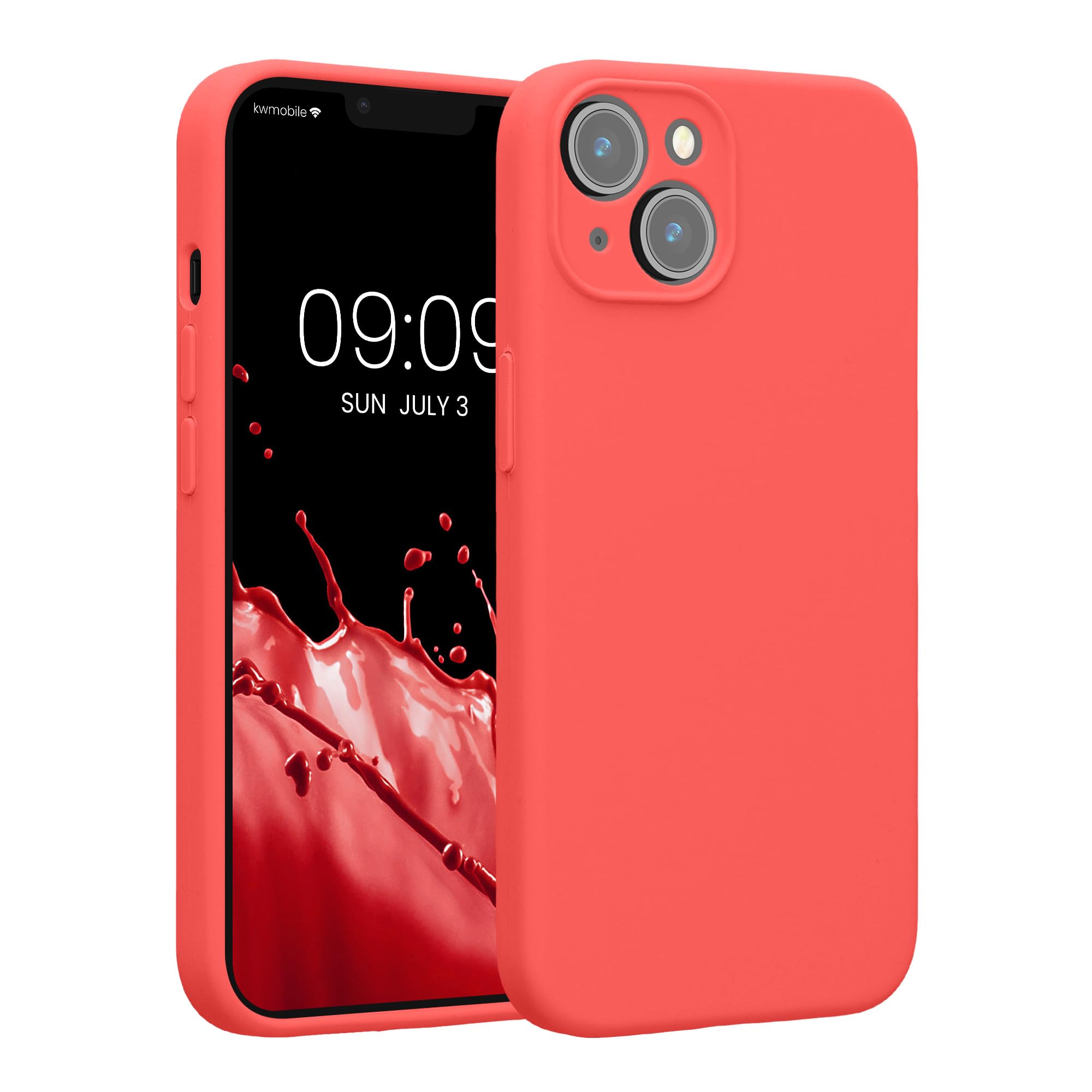kwmobile Case Compatible with Apple iPhone 14 Case - Slim TPU Silicone Phone Cover - Soft Touch Finish - Neon Coral