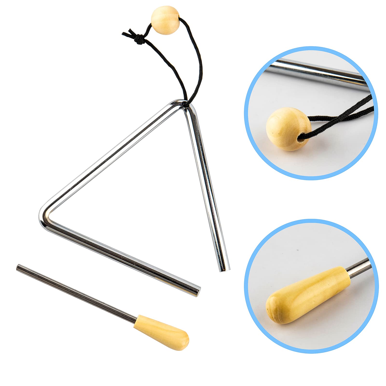 Triangle Hand Percussion With Striker,Rhythm Steel Triangles Music Instrument (5 Inch)