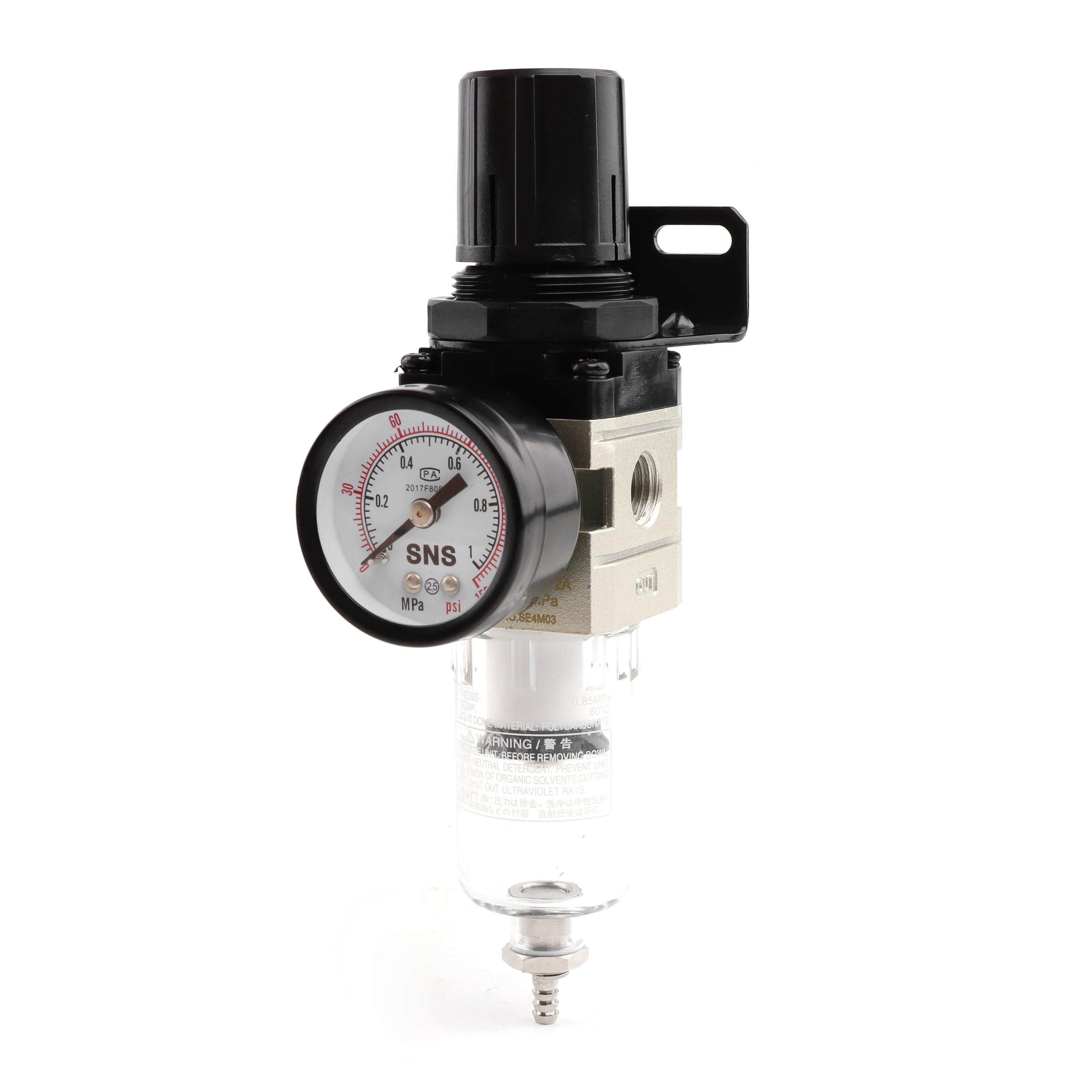 Sns Compressed Air Filter Regulator Piggyback Combo 1/4?Pt  Semi Auto Drain, Bracket, Gauge Poly Bowl Aw2000 N02A