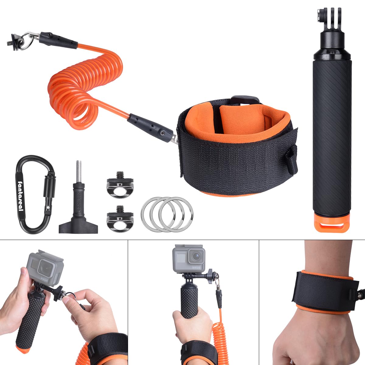 Action Camera Non Slip Handler Floating Hand Grip Holder Mount + Steel Cored Safety Wrist Strap For Gopro Sony Insta360 Olympus