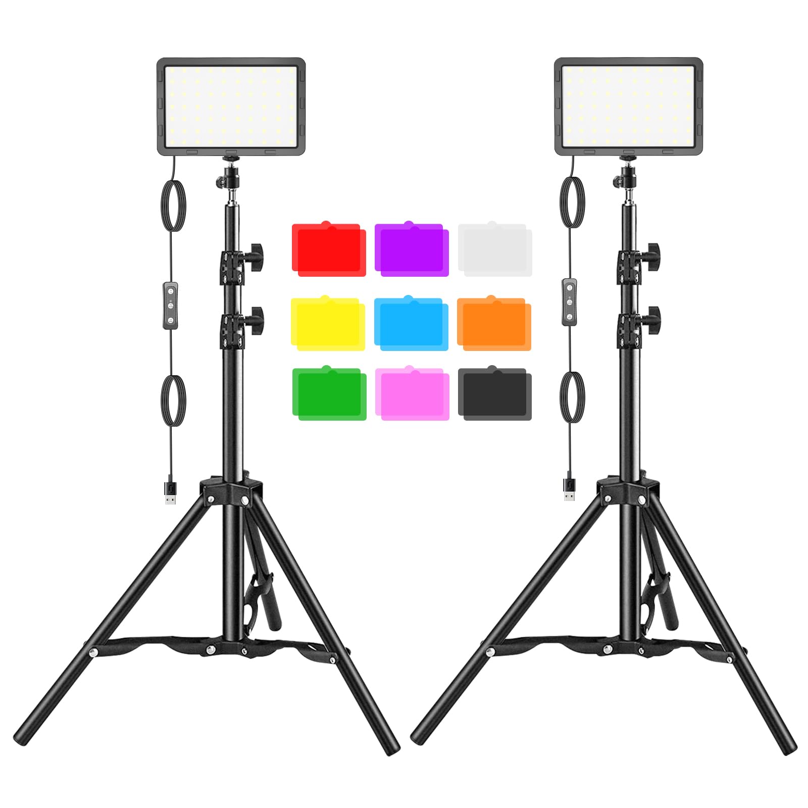 Led Video Light Kit 2Pcs, Hagibis Studio Lights 18 Color Filters For Photography Lighting With Adjustable Tripod Stand Streaming