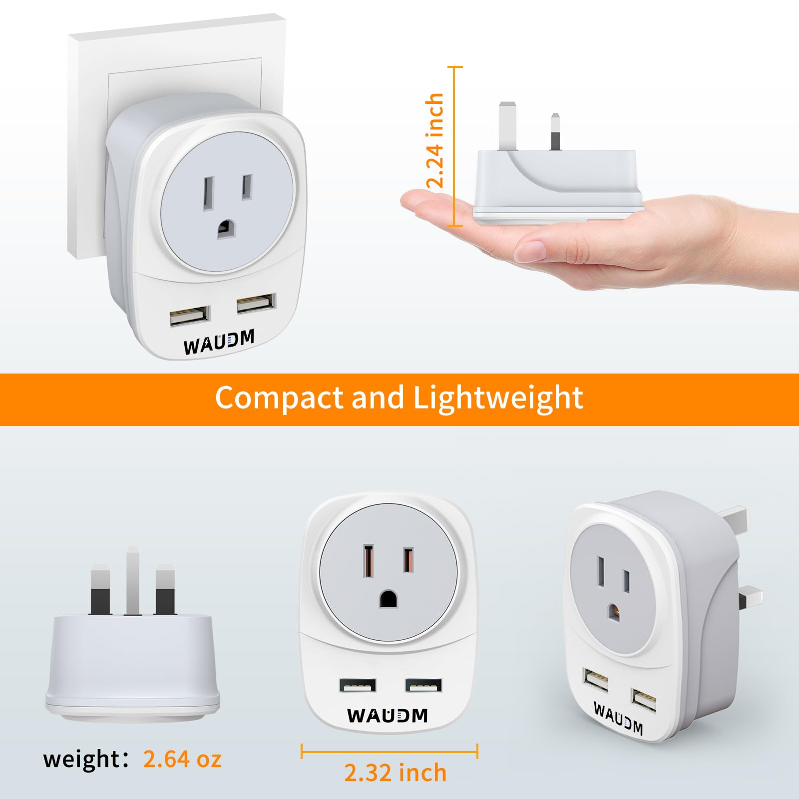 (Two Packs In A Box) Uk Travel Plug Adapter, G Type Power Socket Adapter With 2 Usb Ports For Usa To Dubai Scotland Uk London En
