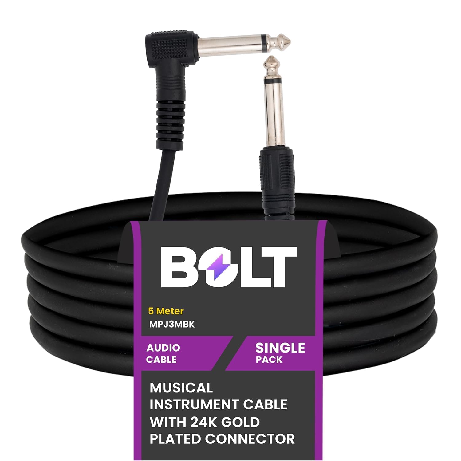 Bolt Bc 1013M Professional Instrument Cable  3 Meter, 6.35Mm (1/4inch) Straight Jack To Straight Jack For Electric Guitar, Bass G