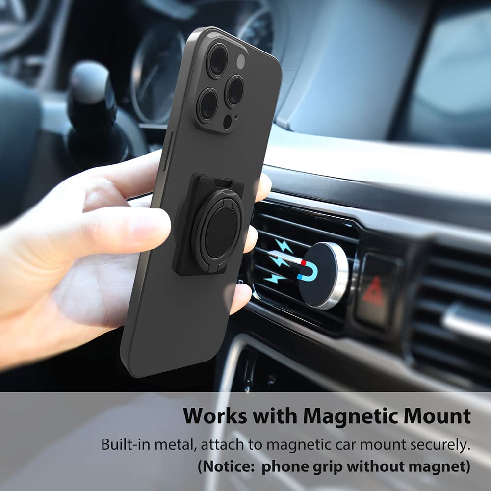 Monidea Phone Ring Holder, Phone Grip Finger Kickstand Wireless Charging Friendly, 360Rotation Metal Phone Ring Grip Stand Work
