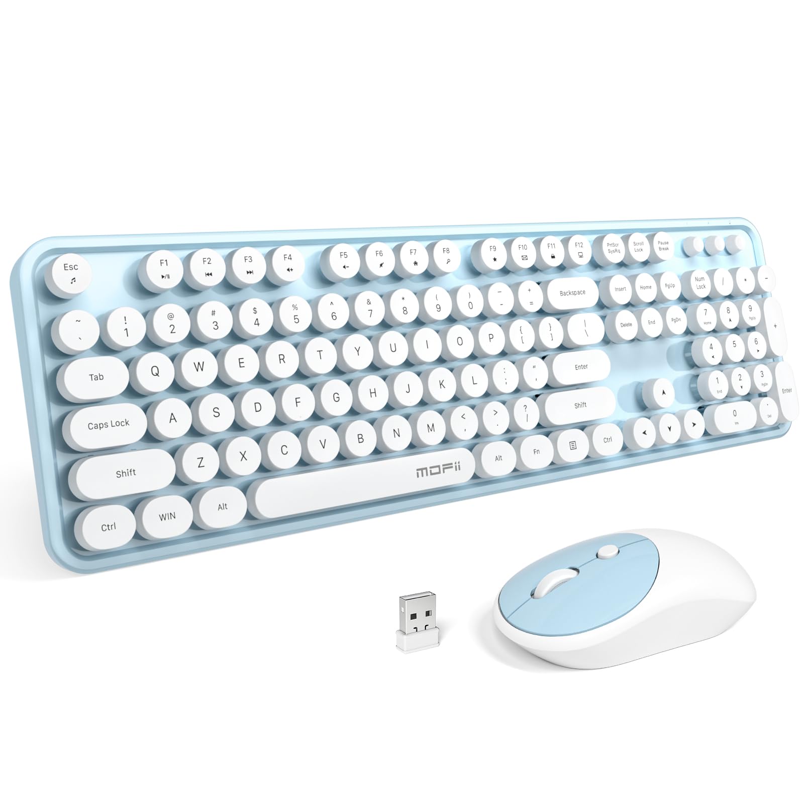 Mofii Wireless Keyboard And Mouse, Retro Full Size Typewriter Keyboard And 3 Adjustable Dpi Mouse Combo For Windows 7/8/10, Lapt