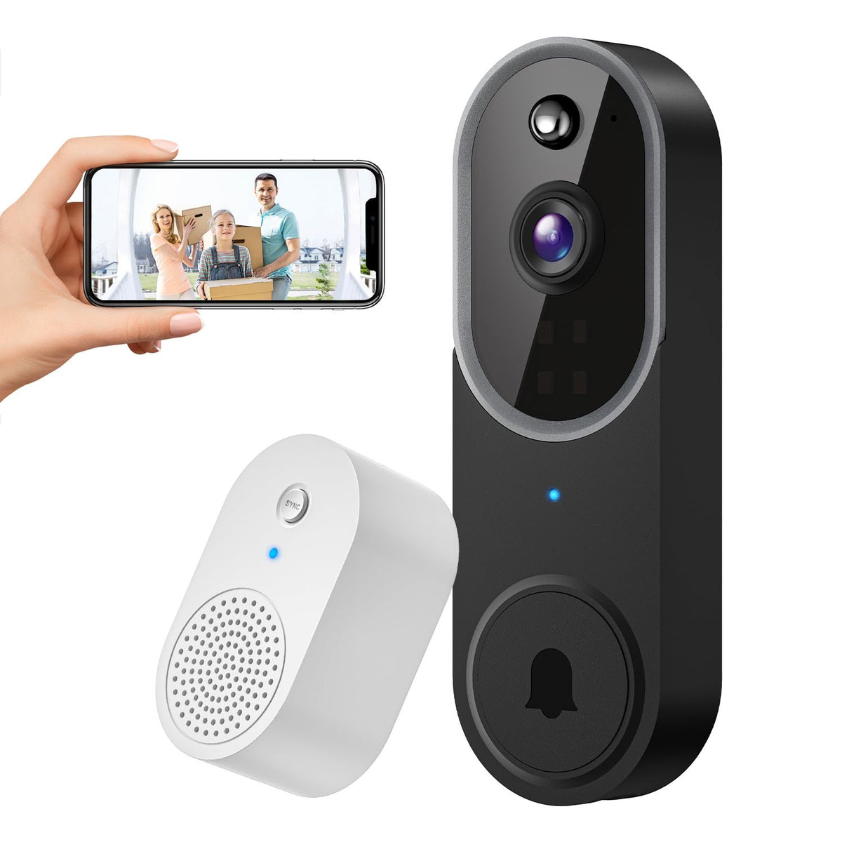 Sunnyjane Wireless 1080P Video Doorbell Camera, Ai Human Detection, Live View, 2-Way Audio Included Ring Chime, Night Vision, 2.