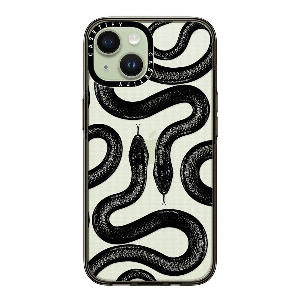 Casetify Compact Case For Iphone 15 [2X Military Grade Drop Tested / 4Ft Drop Protection]   Black Kingsnake   Clear Black