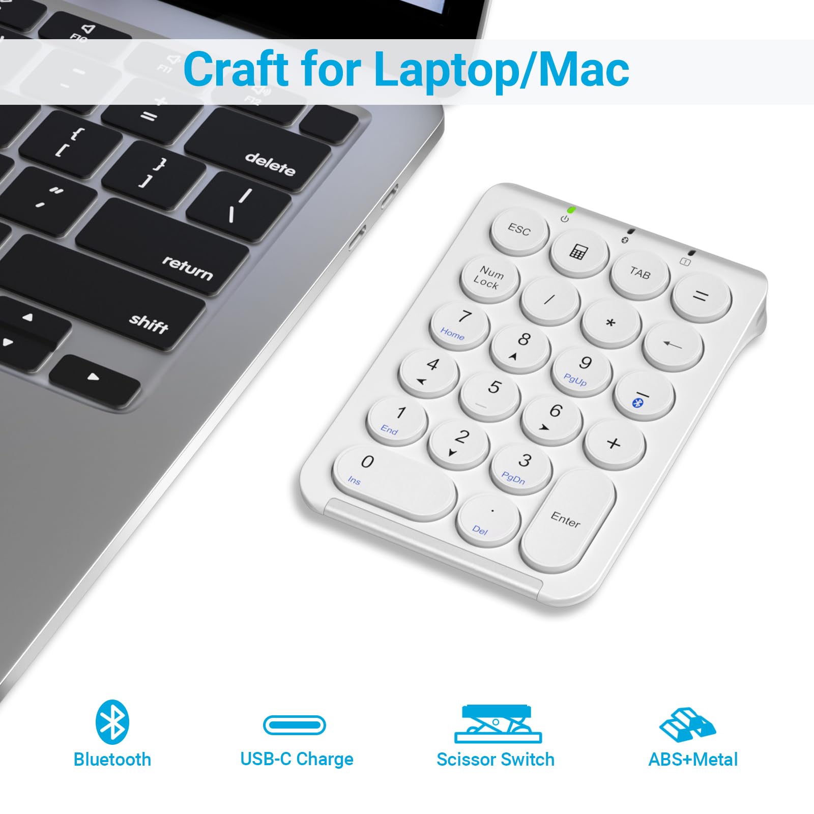 Iclever Bluetooth Number Pad, Kp08 Wireless Number Pad, Ultra Slim And Lightweight, Usb C Charge, 10 Key Numpad For Data Entry,