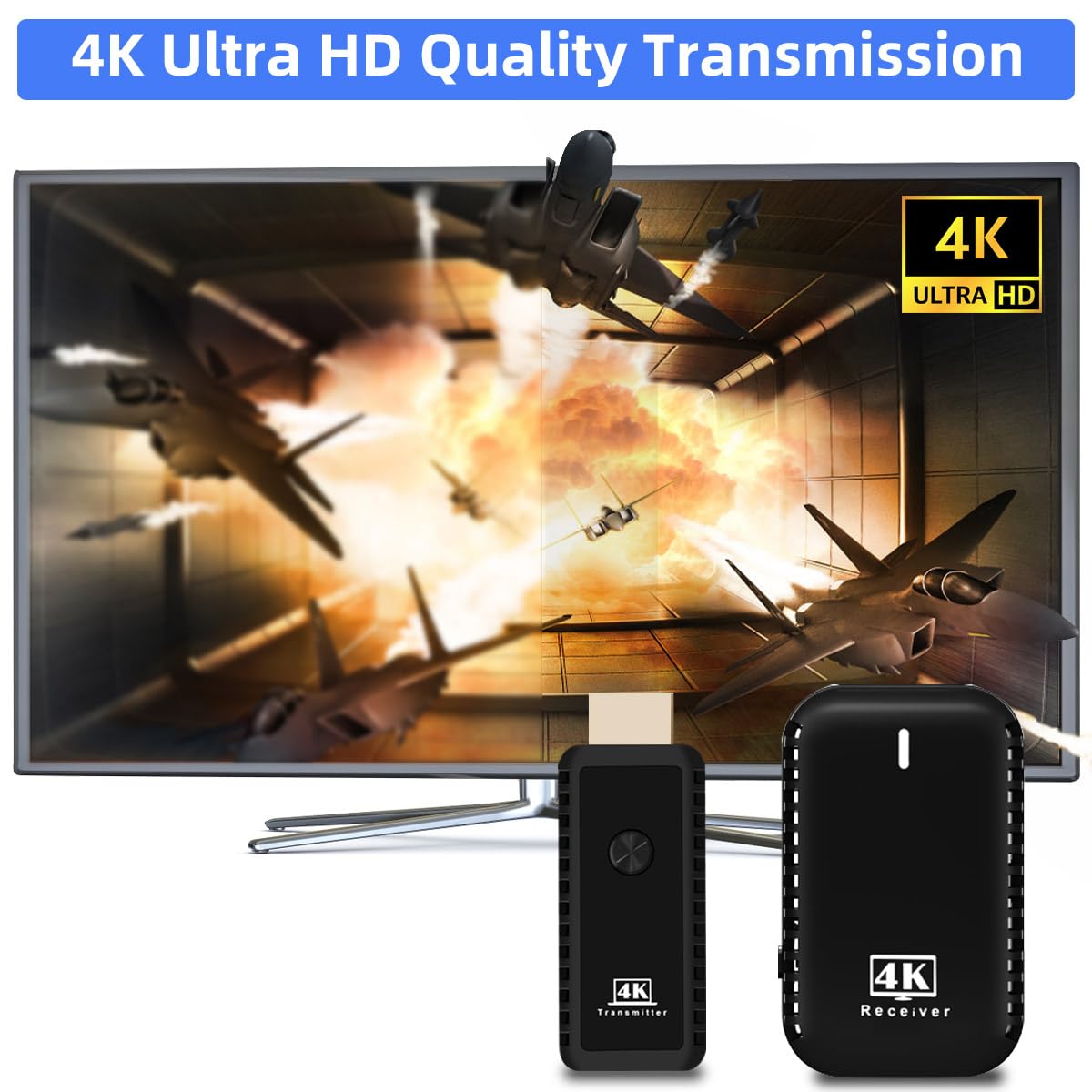 Sunmeg 4K Wireless Hdmi Transmitter Receiver With Adapter, Support 4K@30 Hz Hdmi Wireless Extender Plug&Play 2.4/5G Wireless Hdm