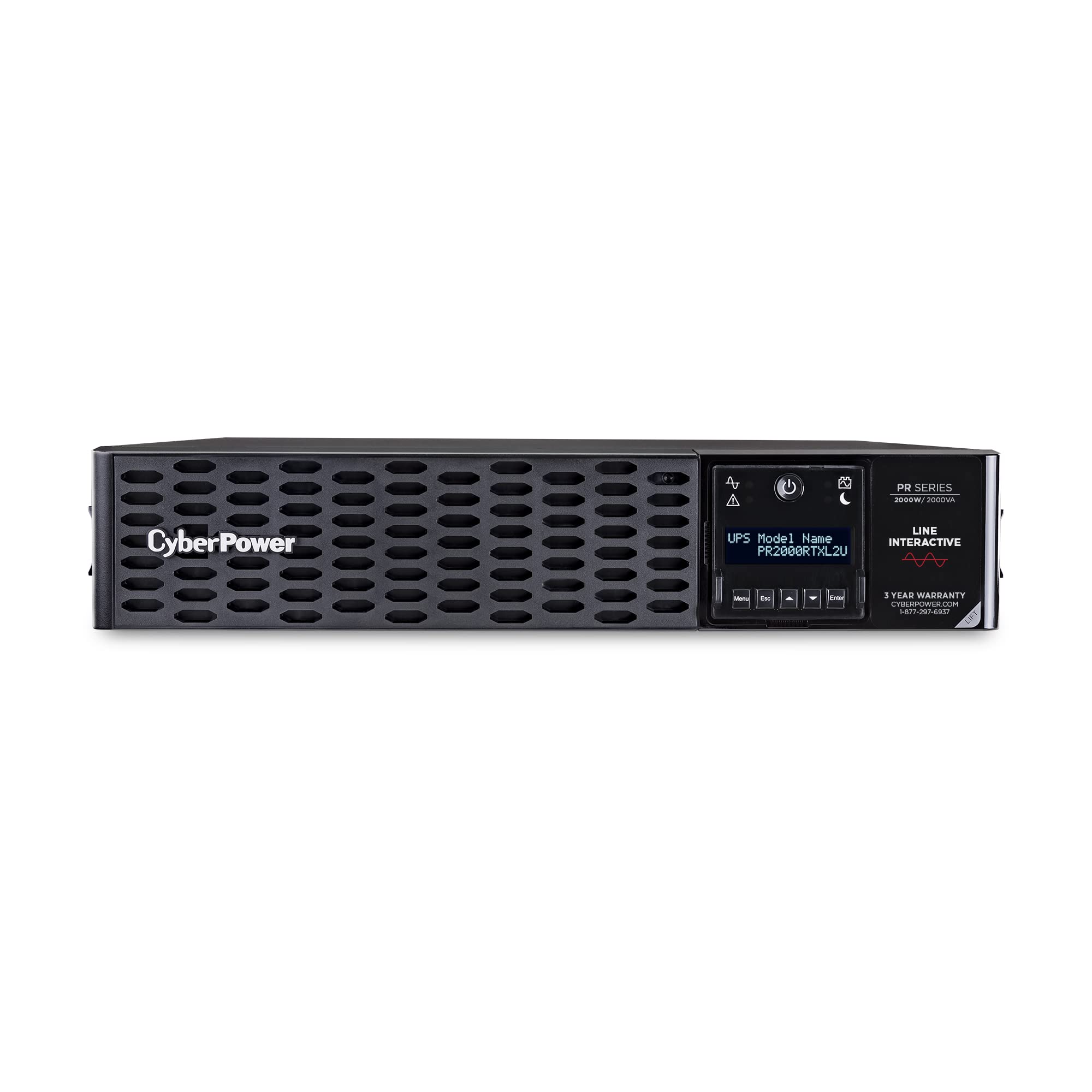 CyberPower PR2000RTXL2UN Smart App Sinewave UPS System, 2000VA/2000W, 8 Outlets, 2U Rack/Tower, RMCARD205 Pre-Installed, EBM Opt