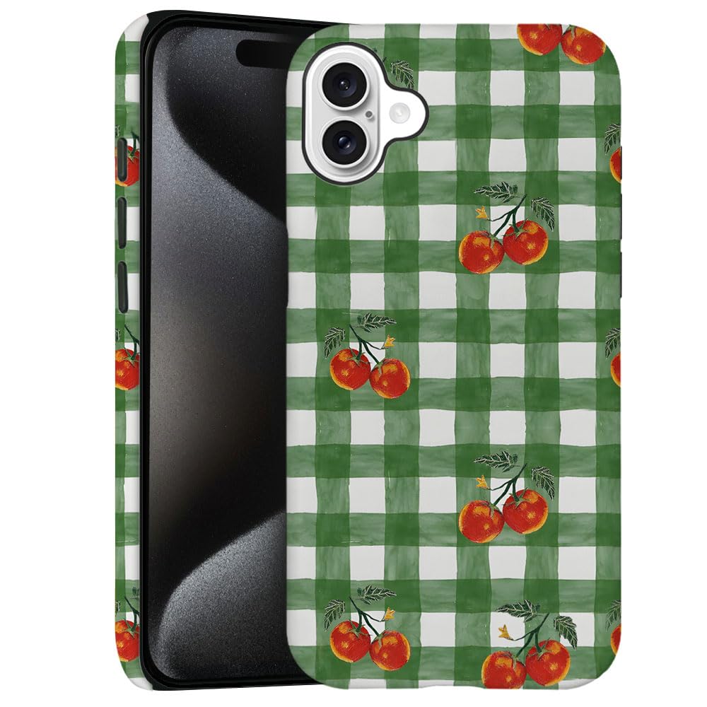 Generic Case for iPhone 16 Plus - [Drop Protection Phone Cover] - Hybrid Case for Girl Women - Tomato Gingham Green