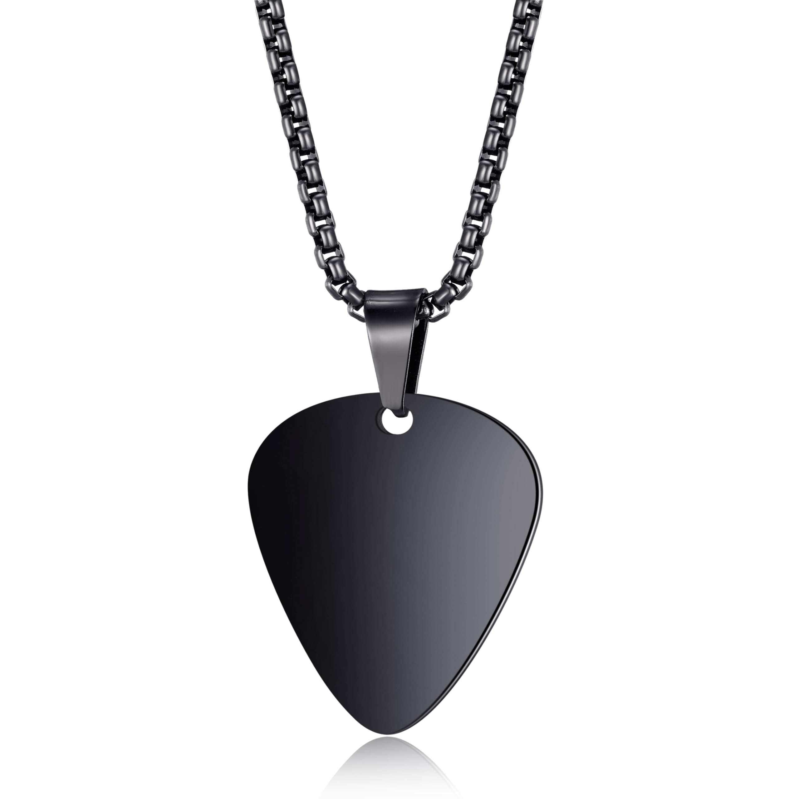 vicima Guitar Pick Necklace for Men Women Guitar Pendant 24 Inches Stainless Steel Chain, Black
